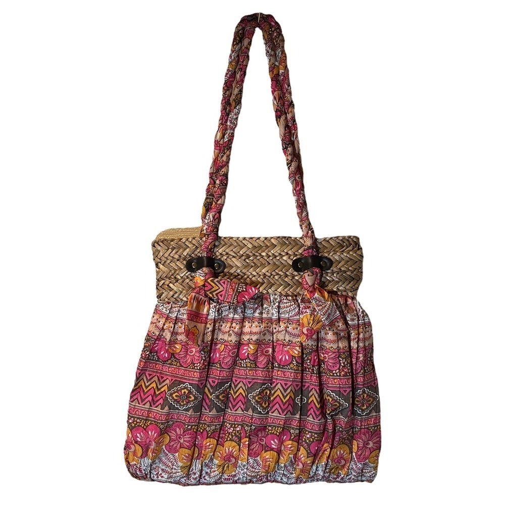 Cappella Straworld Pink Bohemian Purse Wicker Fabric Shoulder Straps